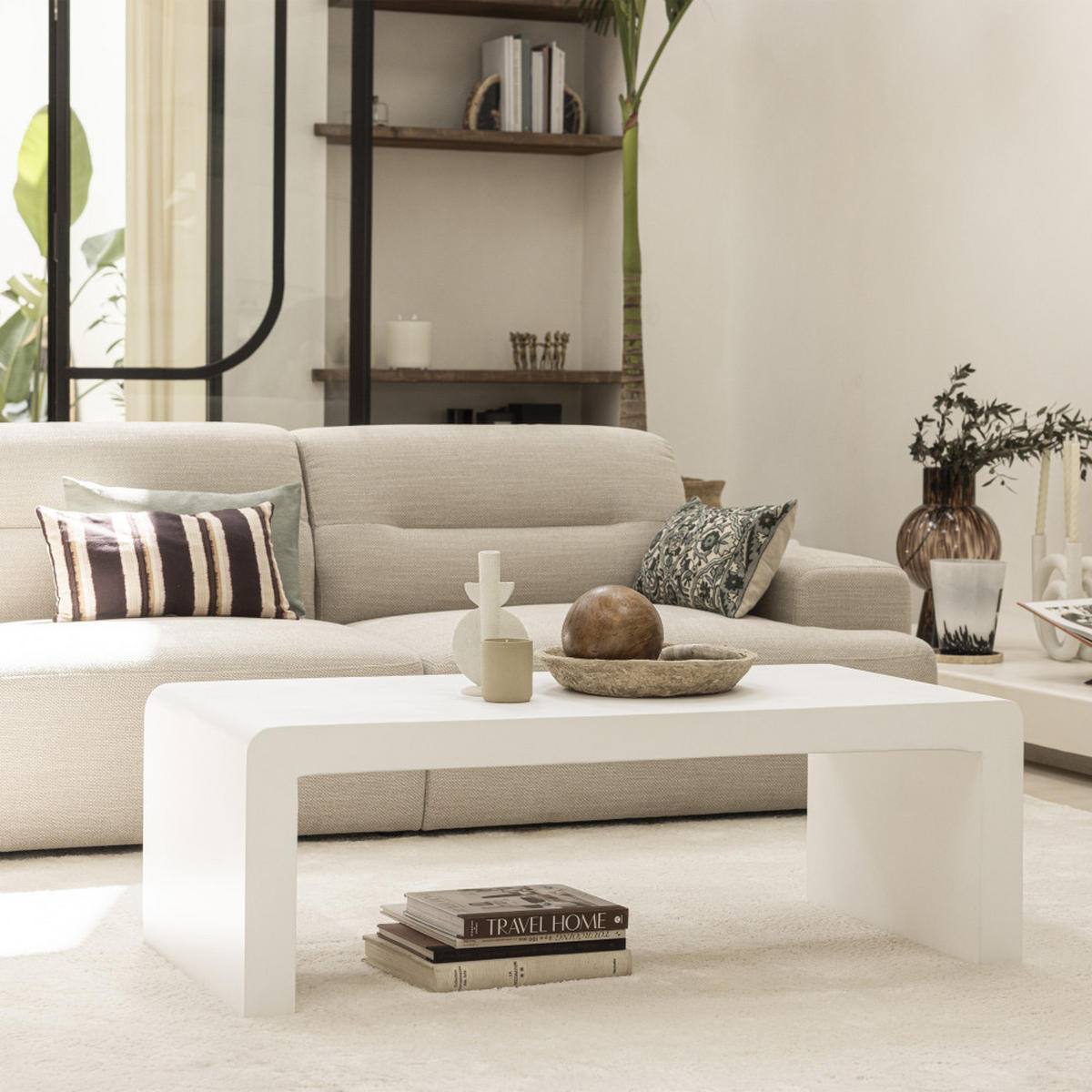 COUCHTISCH aus Zementfaser 120x55cm - TOCOA - Weiß - Weiß, Stein (120/55/40cm) - Drawer