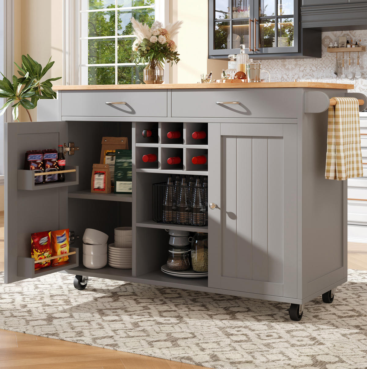 KÜCHENINSEL 102/92/45 cm Grau aus MDF und Metall mit Stauraum - Grau, Holzwerkstoff (45/92/102cm) - OKMYHOME