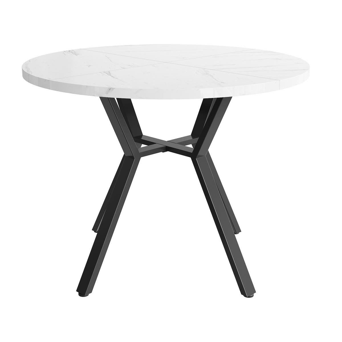 ESSTISCH 100 cm rund in Weiß mit schwarzer X-förmiger Metallhalterung, stabil und elegant - Schwarz/Weiß, Holzwerkstoff (100/100/75cm) - OKWISH