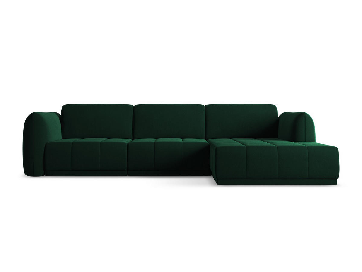 ECKSOFA Rechts Samt Stoff Grün - Dunkelgrün/Schwarz, Kunststoff/Textil (290/170cm) - Makamii