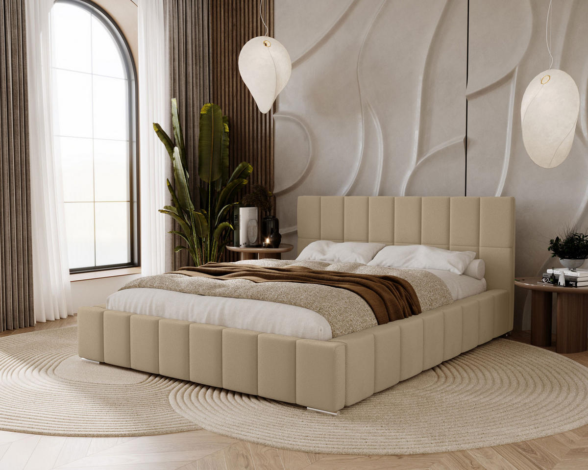 POLSTERBETT Alma 120x200 cm, Doppelbett mit Bettkasten und Lattenrost aus Holz, Velourstoff: Creme - Creme, Holz/Kunststoff (120/200cm) - Marpur