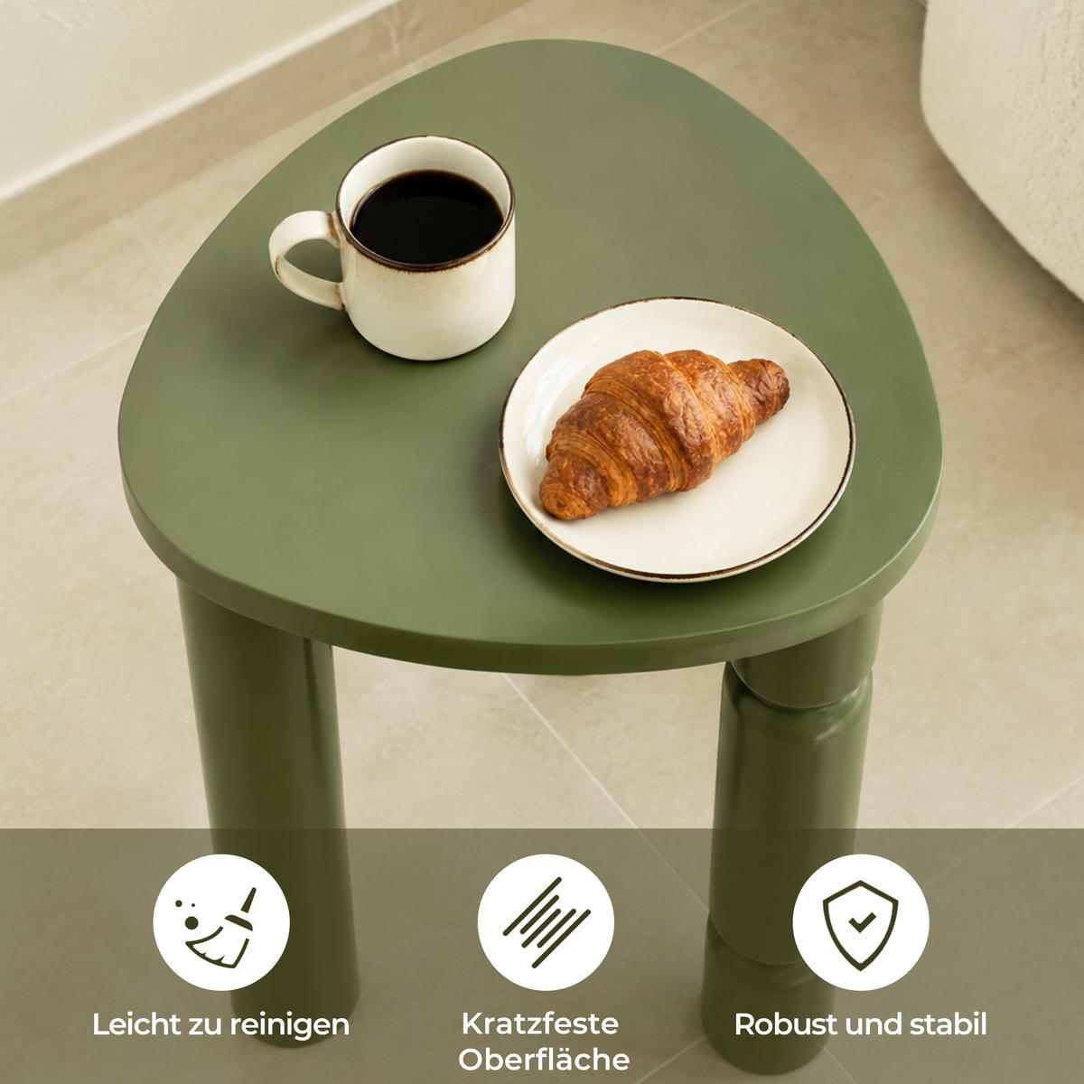 BEISTELLTISCH Holz Olivgrün mit Massivholzbeinen, 40 × 40 × 56 cm - Braun, Holzwerkstoff (40/40/50cm) - Hometopia