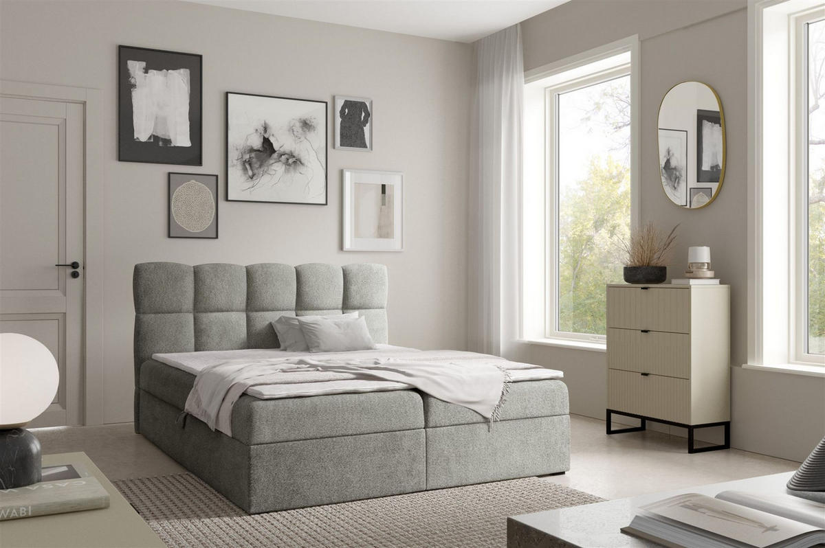 BOXBETT Parozo Premium - Grau, Holzwerkstoff/Textil (200/200cm) - Fun Möbel