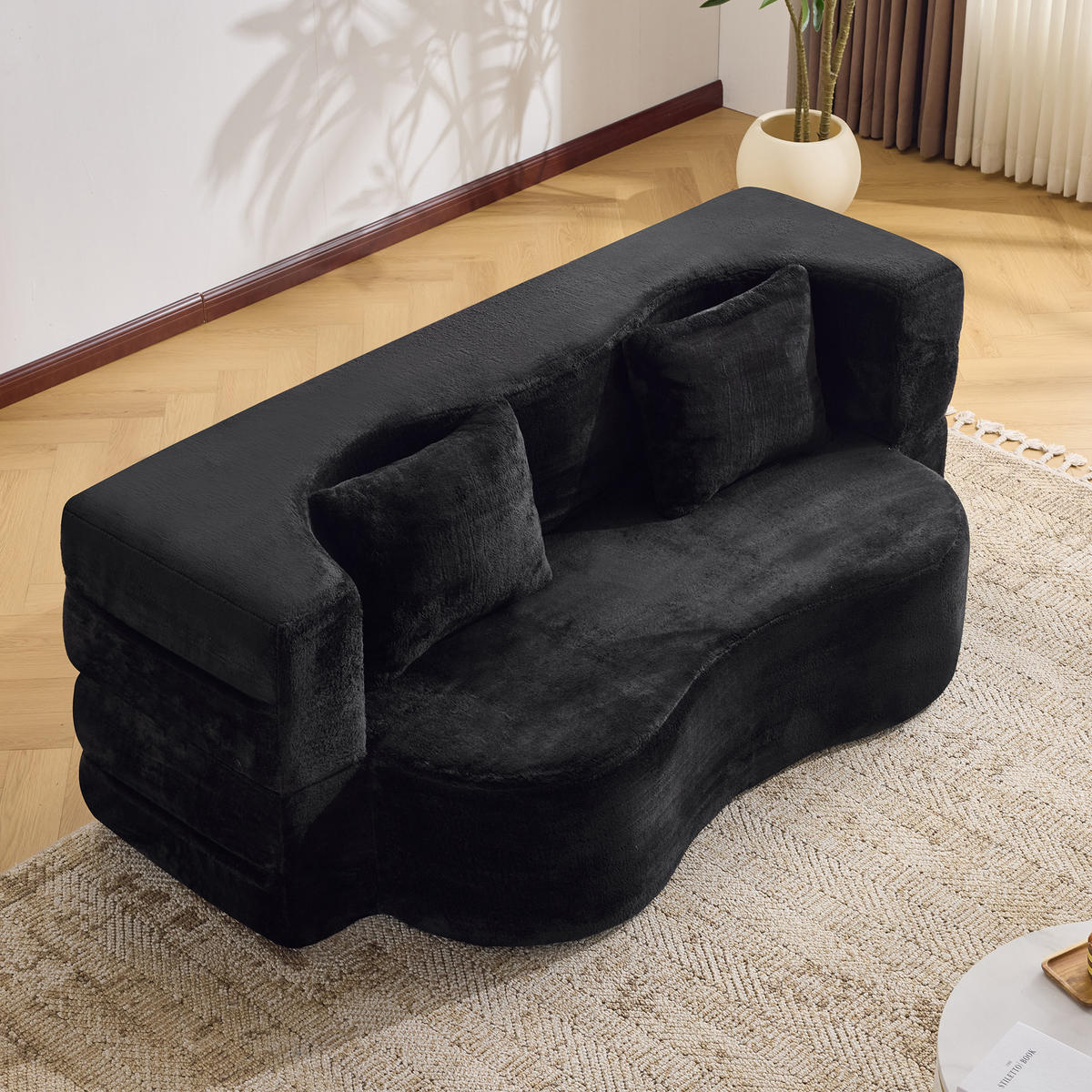2-SITZER SCHLAFSOFA Mikrofaser Schwarz mit Klappfunktion und 2 Kissen - Schwarz, Textil (180/70/110cm) - WISHDOR
