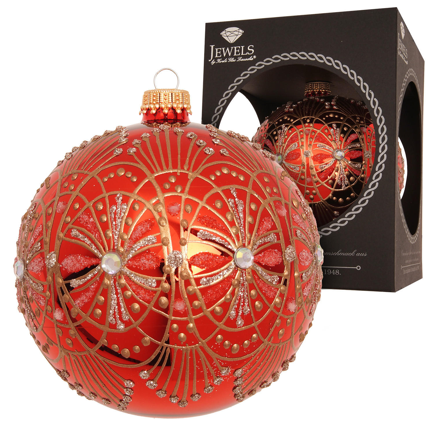 CHRISTBAUMKUGEL Jugendstil Rot 10cm (Glas / 1 Stk.) - Rot, Glas (10/10/10cm) - Krebs Glas Lauscha