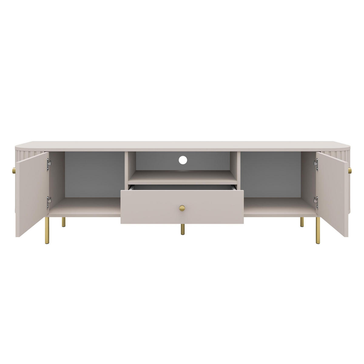 LOWBOARD Halay Beige, 2 Türen & 1 Schublade Moderne Rillenstruktur 180,6 cm - Beige/Goldfarben, Holzwerkstoff/Metall (180.6/50/42.3cm) - AX Living