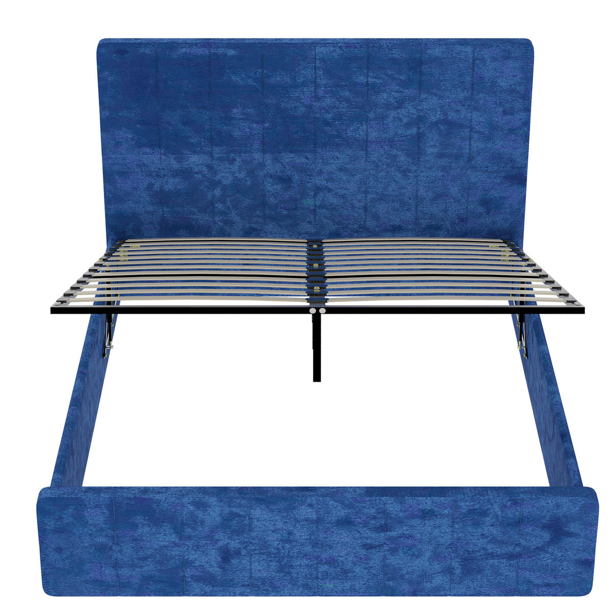BETT mit Kopfteil 160x200 cm Blau Flannelette - Blau, Metall (160/200cm) - Meubliv