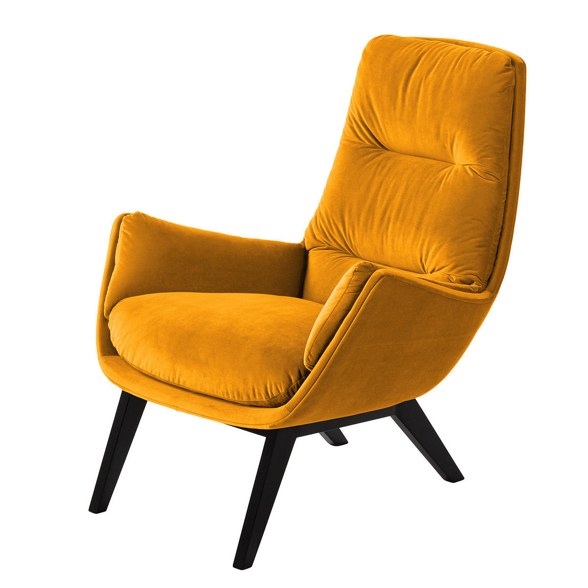 SESSEL mit Holzfüßen - Gelb/Schwarz, Eichenholz/Textil (83/95/97cm) - home24