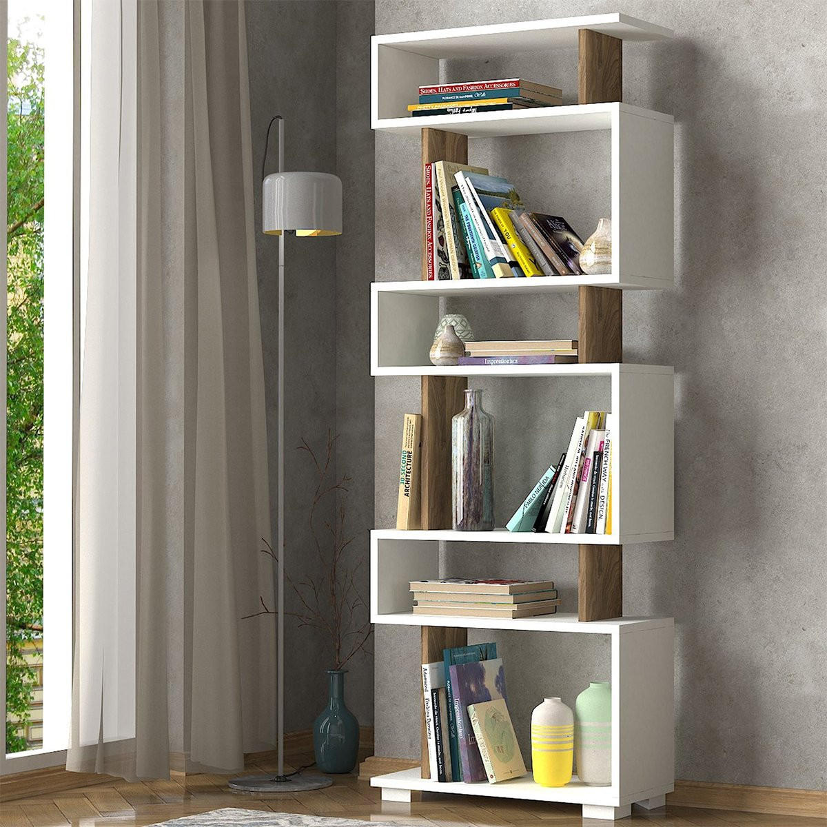REGAL 6 Ablagen H165 cm - BLOK - Wildeiche, Holzwerkstoff (19.5/165/60cm) - Calicosy