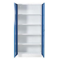 STAHLSCHRANK Bee mit 5 lackierten Fachböden 195x92x42 cm Korpusfarbe Verkehrsweiß Frontfarbe Enzianblau - Blau, Metall (92/195/42cm)
