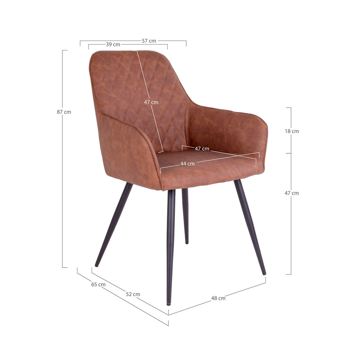 ARMLEHNSTUHL 2er-Set Kunstleder mit schwarz lackierten Metallbeinen - Braun, Holzwerkstoff (57/87/65cm) - ebuy24