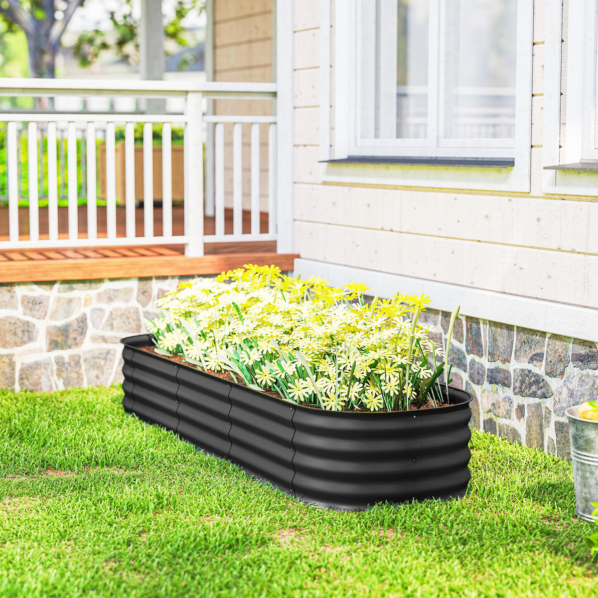 HOCHBEET DE-12237 modular 195/62/30 cm mit Gummikante Grau - Dunkelgrau, Metall (195/30/62cm) - ComfortXL