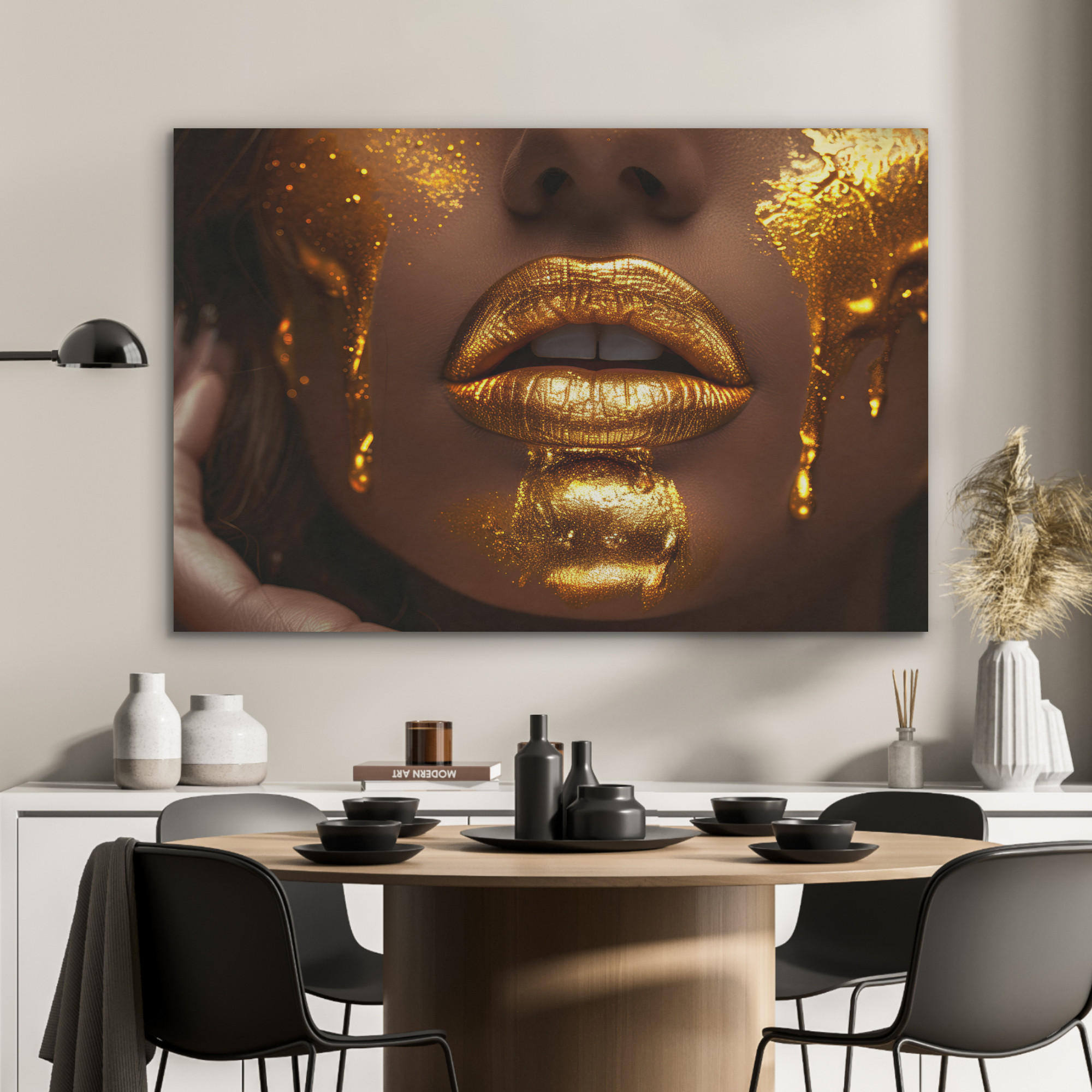 AKUSTIKPANEEL Frau - Gold - Luxus - Porträt 100x70 cm - Goldfarben, Textil (100/0.9/70cm) - MuchoWow