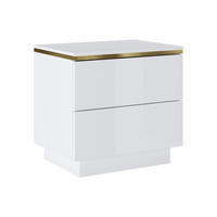 NACHTTISCH mit 2 Schubladen - Weiß glänzend & Goldfarben - VUKIA - Weiß, Holz (36.8/50/50cm) - Pascal Morabito