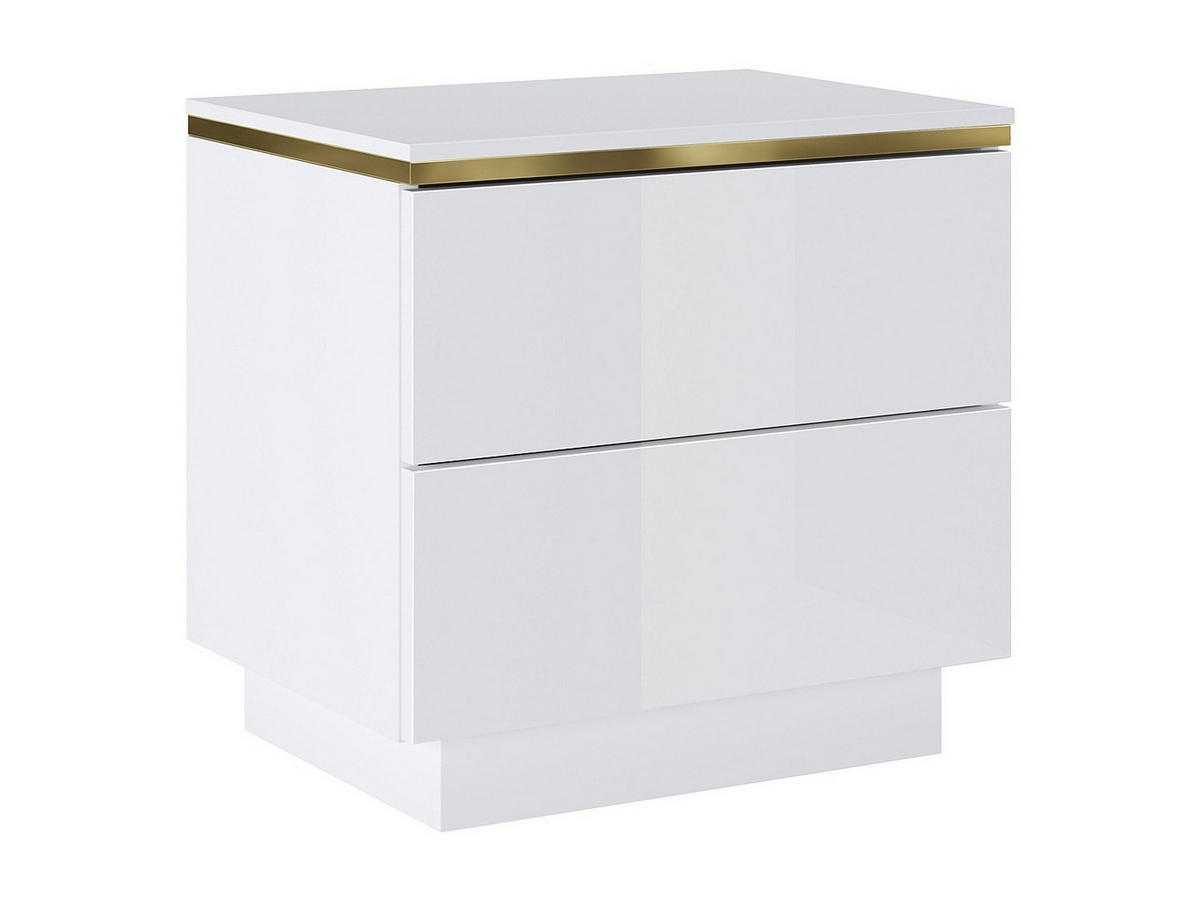 NACHTTISCH mit 2 Schubladen - Weiß glänzend & Goldfarben - VUKIA - Weiß, Holz (36.8/50/50cm) - Pascal Morabito
