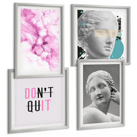 BILDER SET 4er Set - 50x50 cm & 40x60 cm Silberner Rahmen - Abstrakte Aquarellskulptur - Silberfarben, Kunststoff (50/50cm) - TULUP