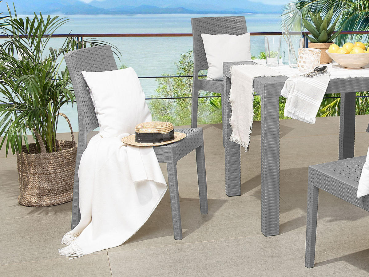 GARTENSTUHL 2er-Set Rattanoptik hellgrau Fossano - Hellgrau, Kunststoff (60/89/47cm) - Beliani