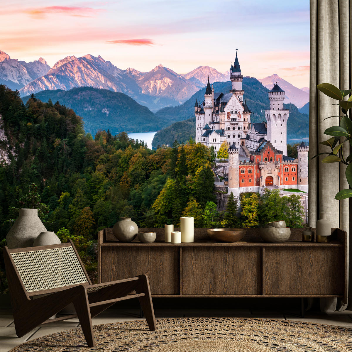 FOTOTAPETE für Schlafzimmer Schloss Bergwald Bäume Grün 150x105 - Multicolor, Papier (150/105cm) - Muralo