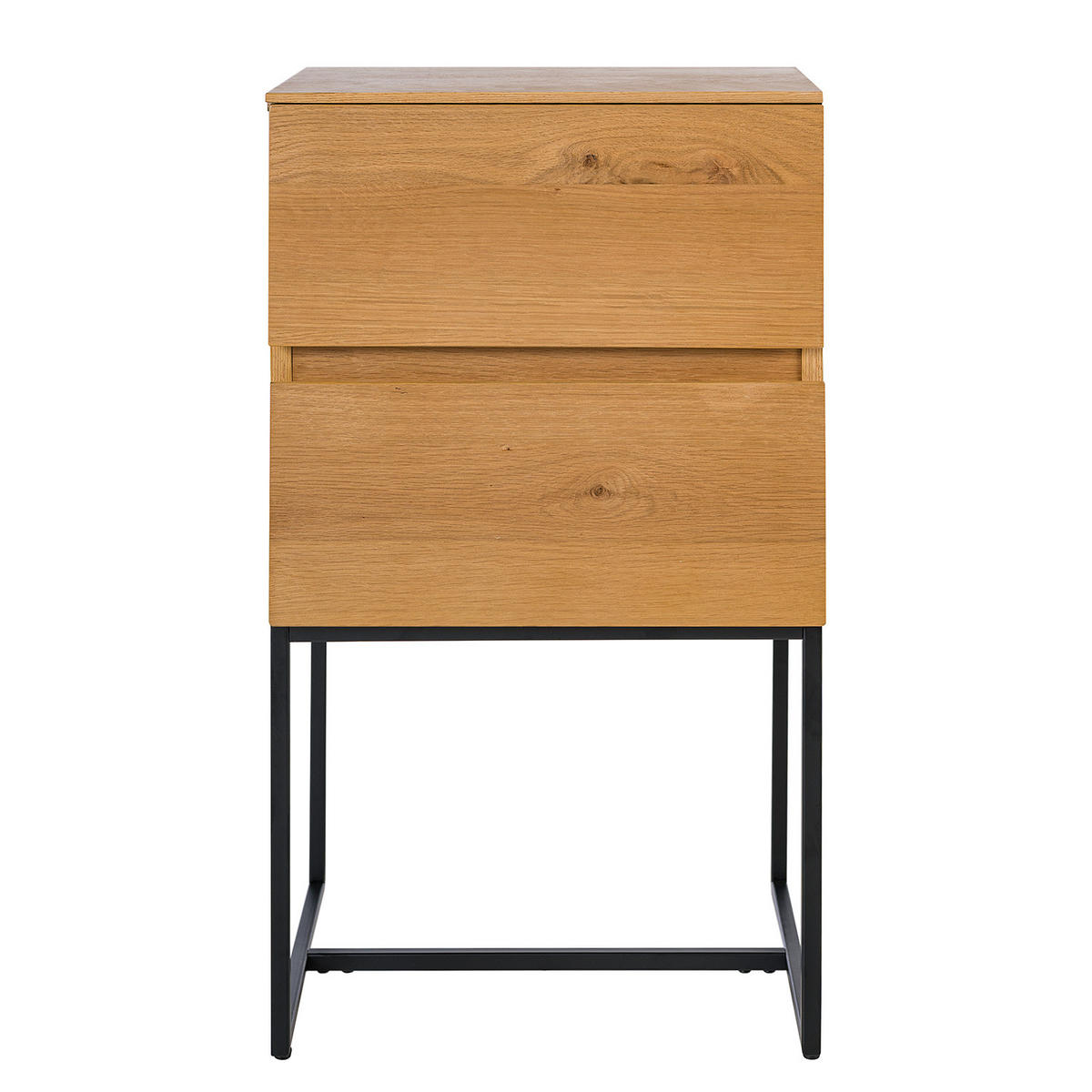 NACHTKOMMODE - Echtholzfurnier / Eisen - Eichefarben/Schwarz, Holzwerkstoff (42/75/40cm) - home24