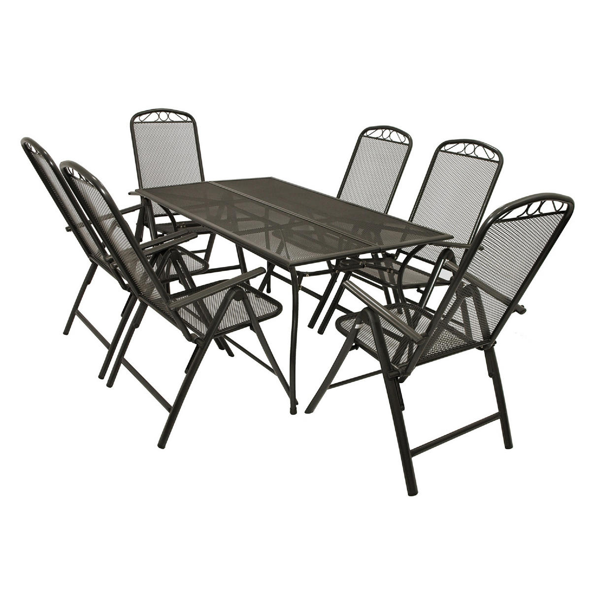 GARTENESSGRUPPE Glasgow - GartenGARTEN-GARNITUR für 6 Personen - Gartenmöbel Set 7-teilig - Streckmetall anthrazit - Grau, Metall - TPFGarden