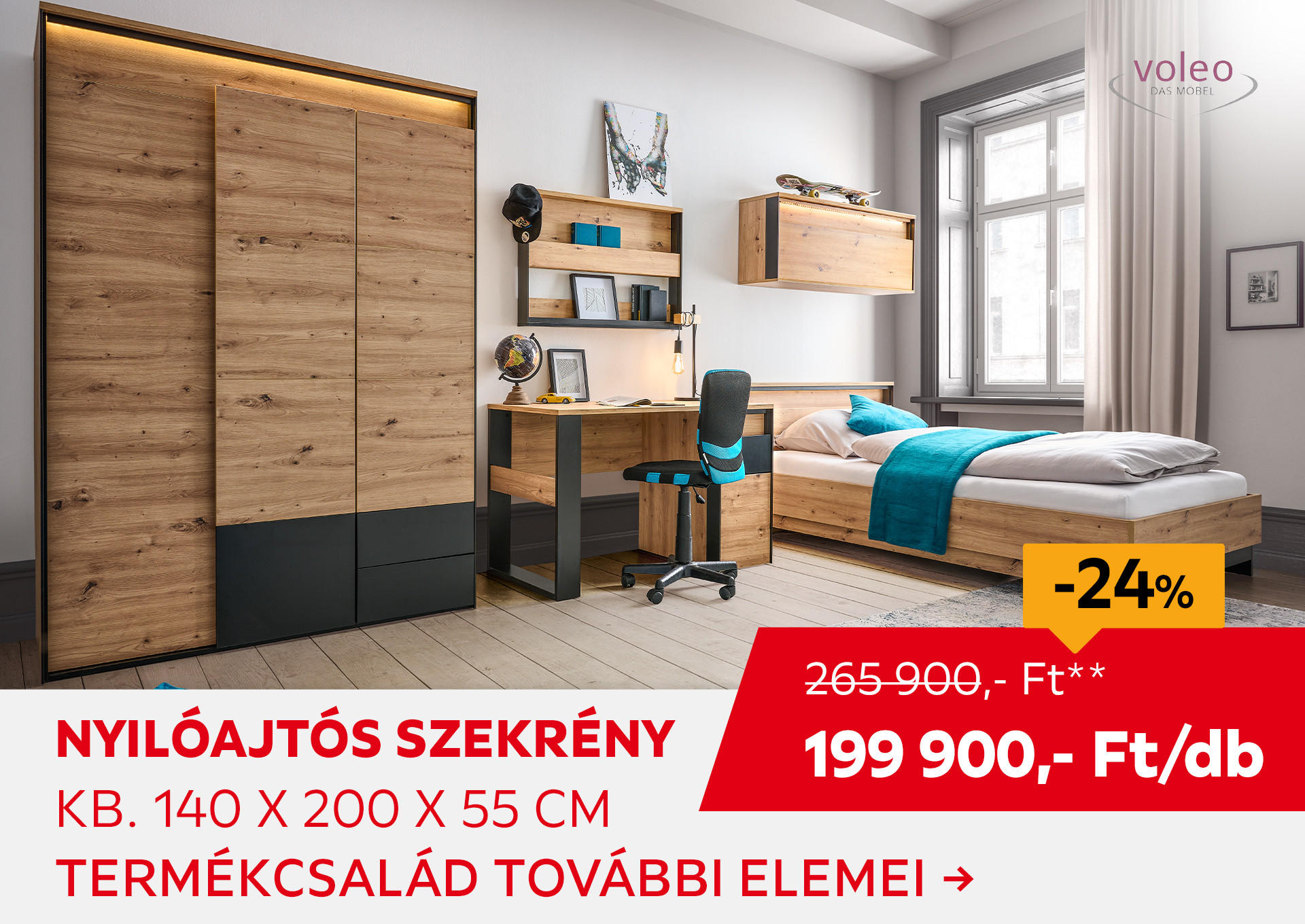 NYILÓAJTÓS SZEKRÉNY KB. 140 X 200 X 55 CM Kiemelt termék 265900 Ft.- helyett 199900 Ft.-