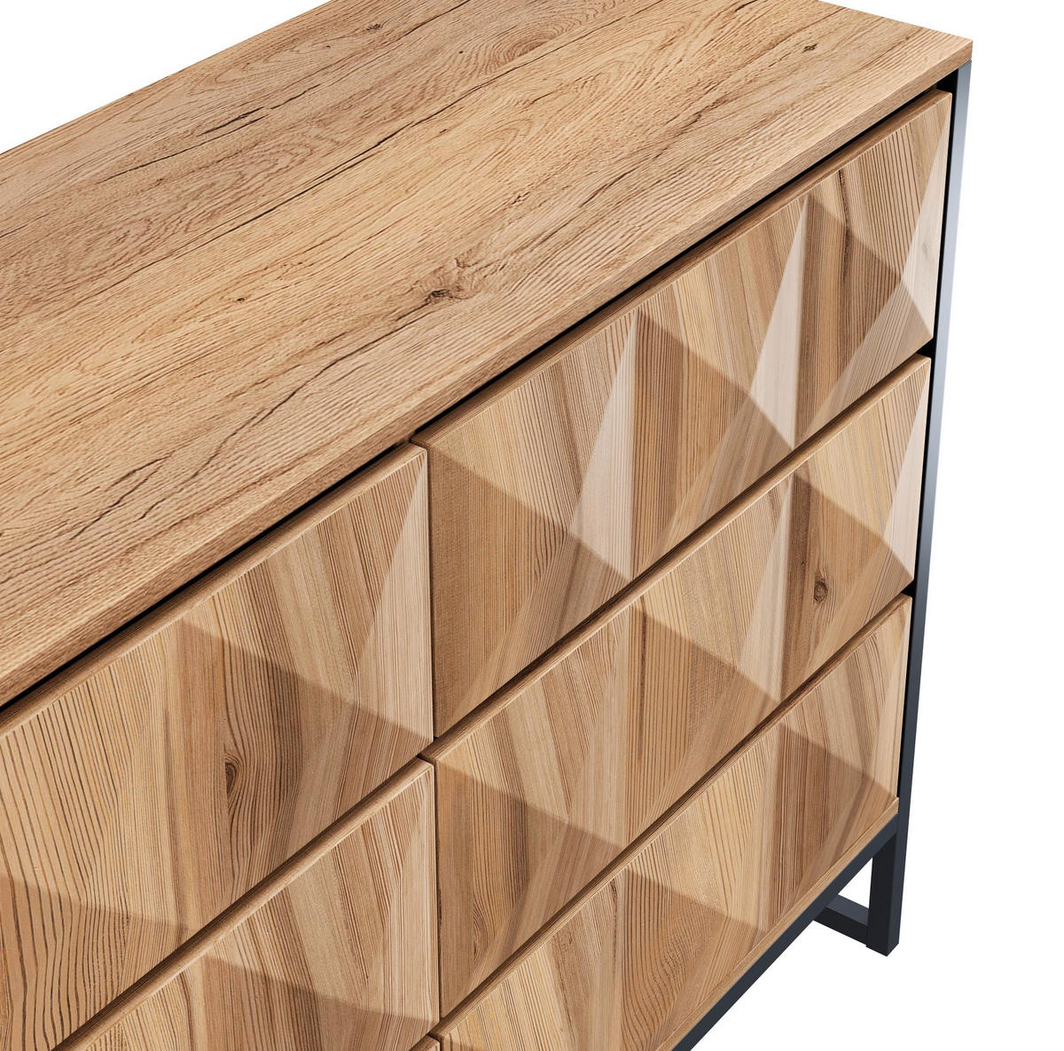 SIDEBOARD mit 6 Schubladen, Schwarz und Holz mit Metallgestell und verdeckten Griffleisten, 120/40/80 cm,Naturfarben - Naturfarben, Holzwerkstoff (120/80/40cm) - Redom