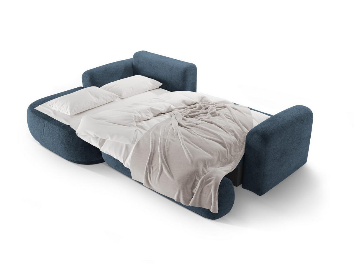 SCHLAFSOFA modular mit Bettkasten links Ella aus strukturiertem Stoff dunkelblau 5 Sitzplätze - Dunkelblau, Textil (174/271cm) - Micadoni