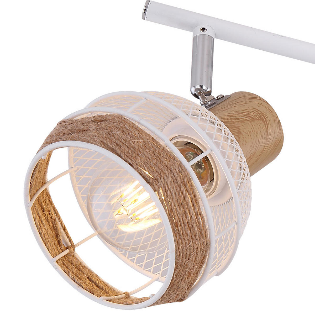 LED DECKENLEUCHTE Hanfseil Weiß Braun Holzoptik - Weiß, Metall (80/17.5/18.4cm) - Globo Lighting