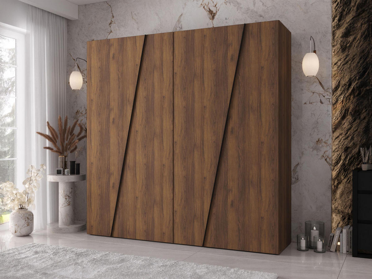 DREHTÜRENSCHRANK Zen 200 cm - Nussbaumfarben/Schwarz, Holzwerkstoff/Kunststoff (200/202/50cm) - MIRJAN24