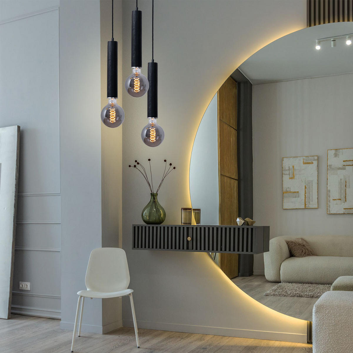 HÄNGELEUCHTE Holzoptik Schwarz 3-flammig - Schwarz, Holz (35/35/160cm) - Globo Lighting