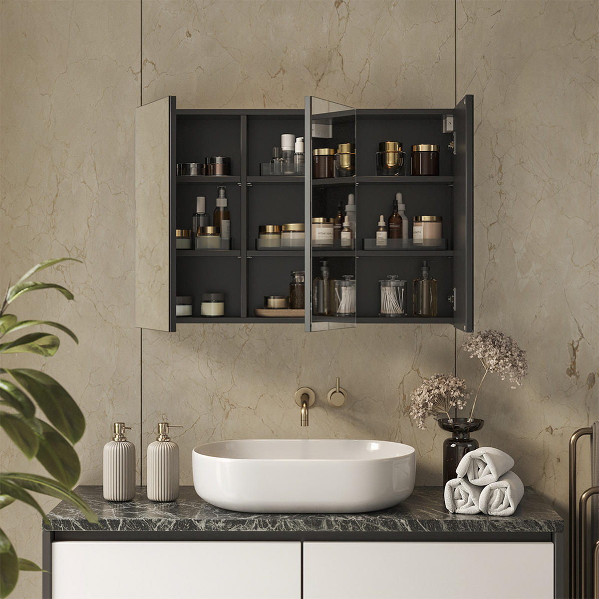 KOPALNIŠKA OMARICA Z OGLEDALOM Lavia, Antracit, 90 x 60.2 cm - antracit, leseni material (90/170/17cm) - Vicco