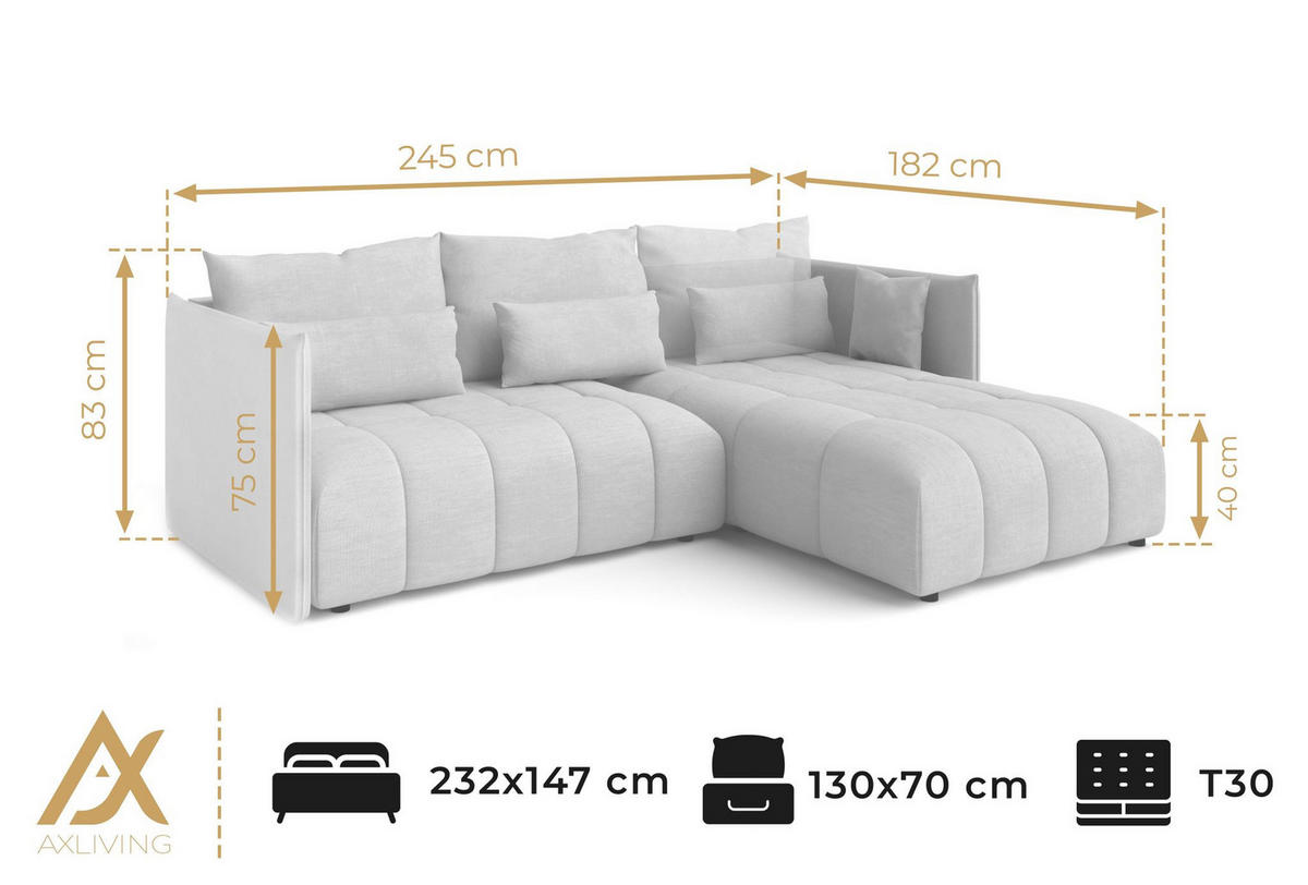 ECKSOFA L Form Gaziante Beige 245/182/83 cm – mit Bettkasten - Beige/Schwarz, Kunststoff/Textil (245/182cm) - AX Living