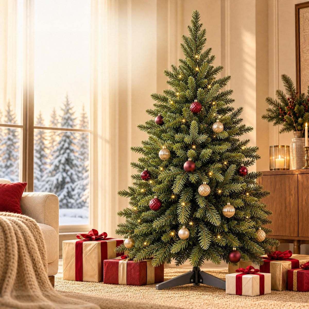 WEIHNACHTSBAUM Grün künstlich Nordmanntanne 120 cm - Dunkelgrün, Holz/Kunststoff (120cm) - Relaxdays