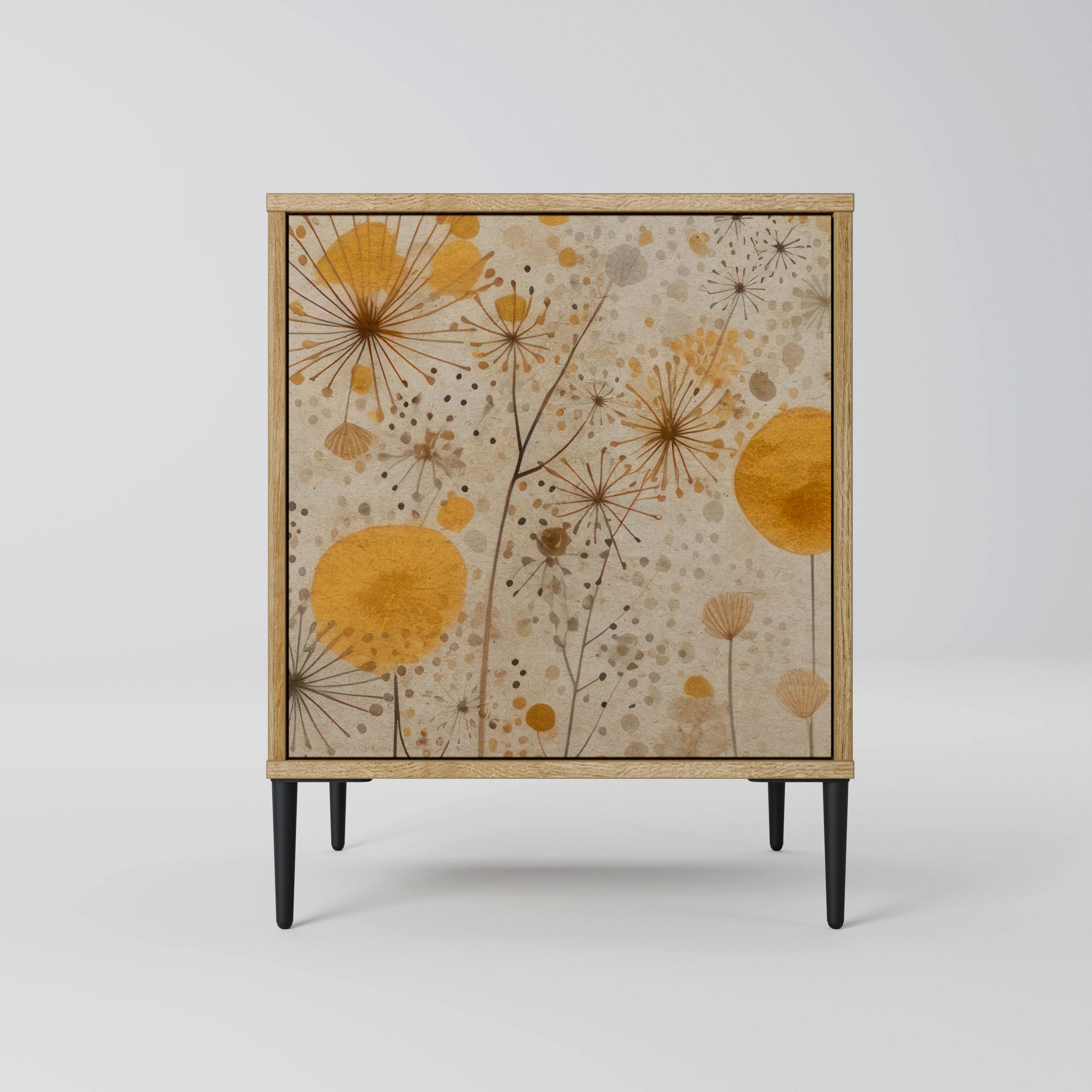 SIDEBOARD MORNING GLADE, Eichefarben, 57,5x42x72,5 cm, Schwarze Metallfüße - Eichefarben/Multicolor, Holzwerkstoff/Metall (57.5/72.5/42cm) - SpaceRebels