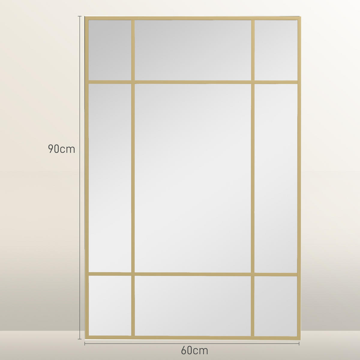 WANDSPIEGEL DE-08874 Gitterdesign mit 9 Feldern, 90/60 cm Gold - Goldfarben, Metall (90/60/2cm) - ComfortXL