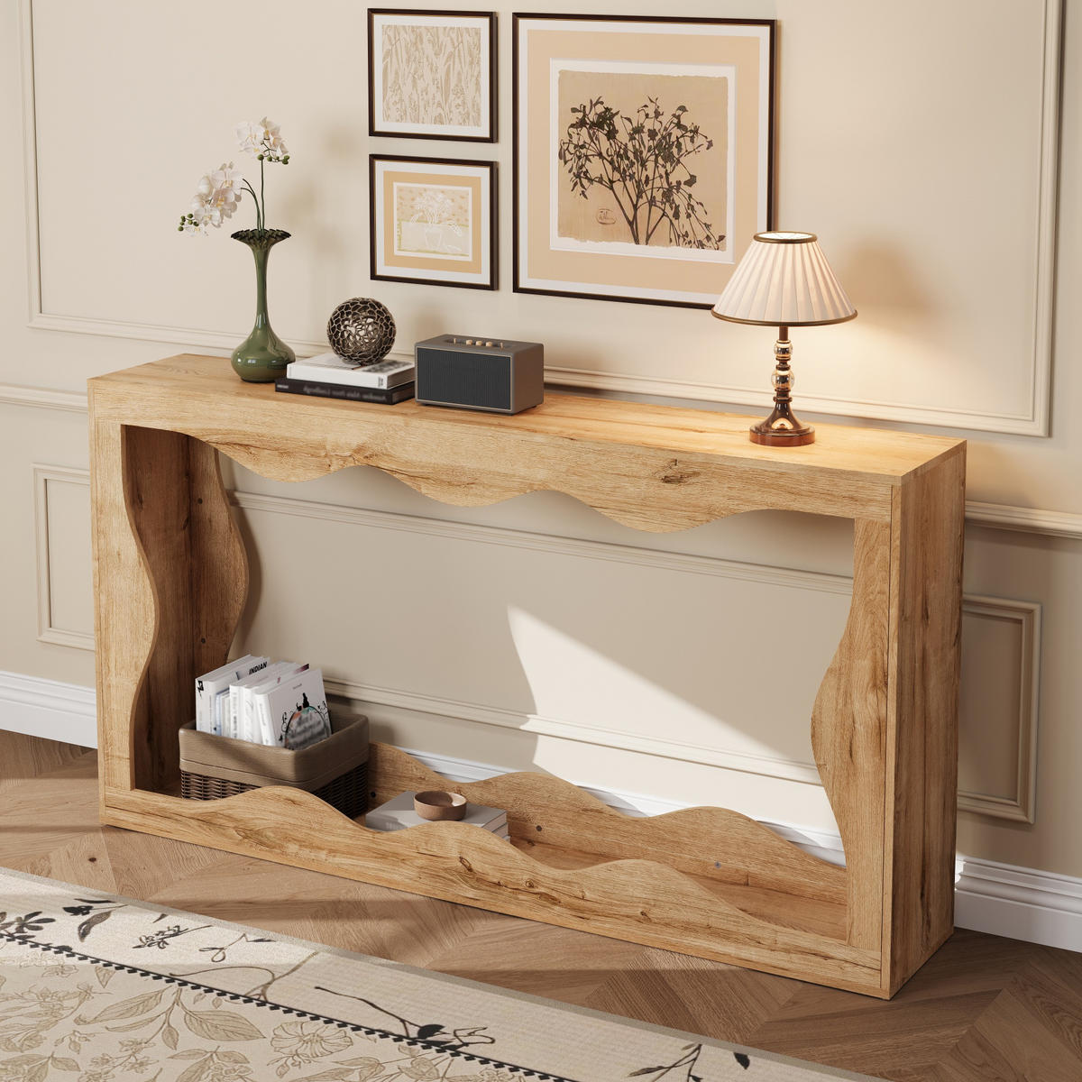 KONSOLENTISCH Wellenkante 2 Ebenen Holz - Naturfarben, Holzwerkstoff (30/160.5/86.5cm) - Fortuna Lai