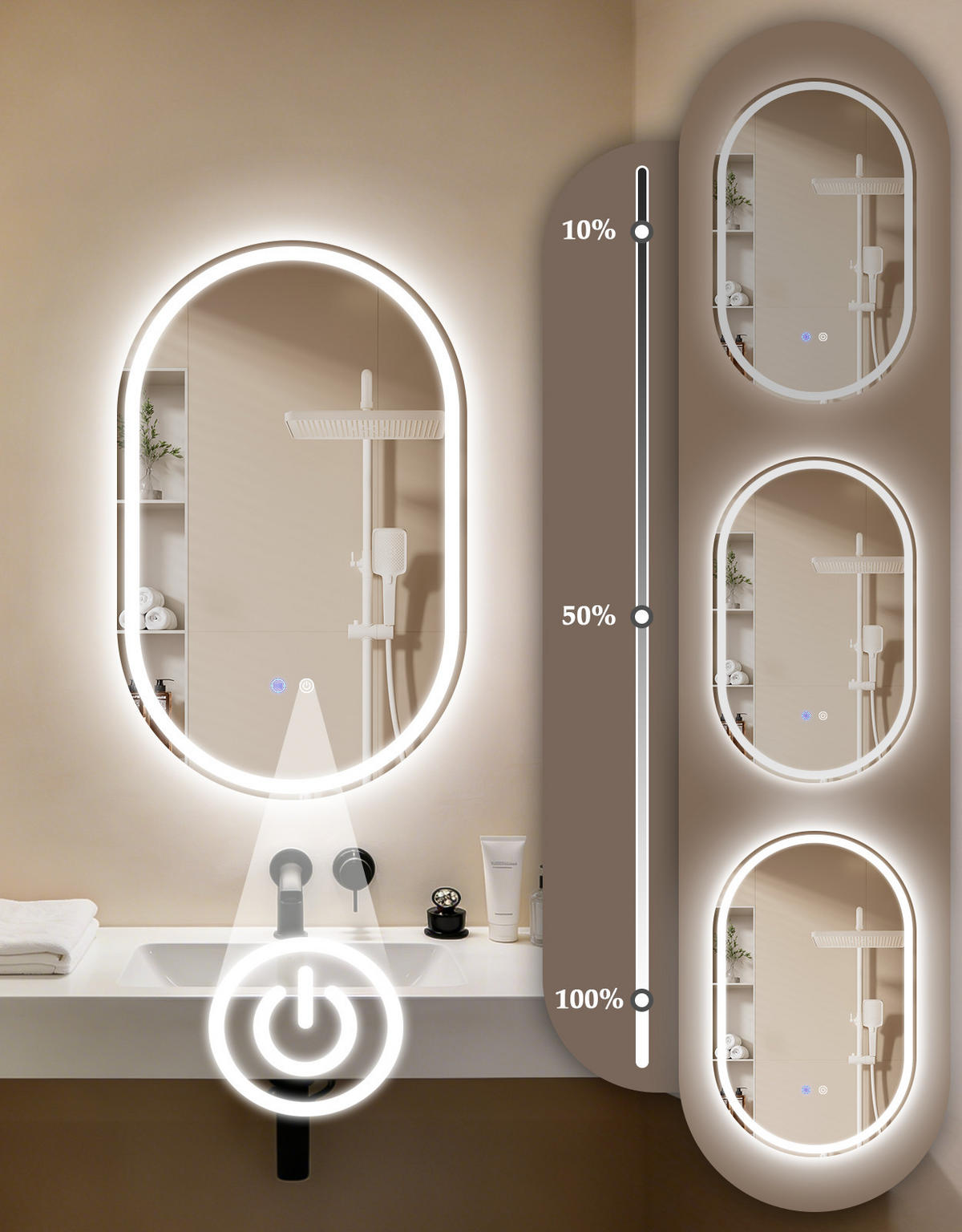 LED BADEZIMMERSPIEGEL 2.9/50/80cm - Weiß, Glas (2.9/80/50cm) - Nettlife