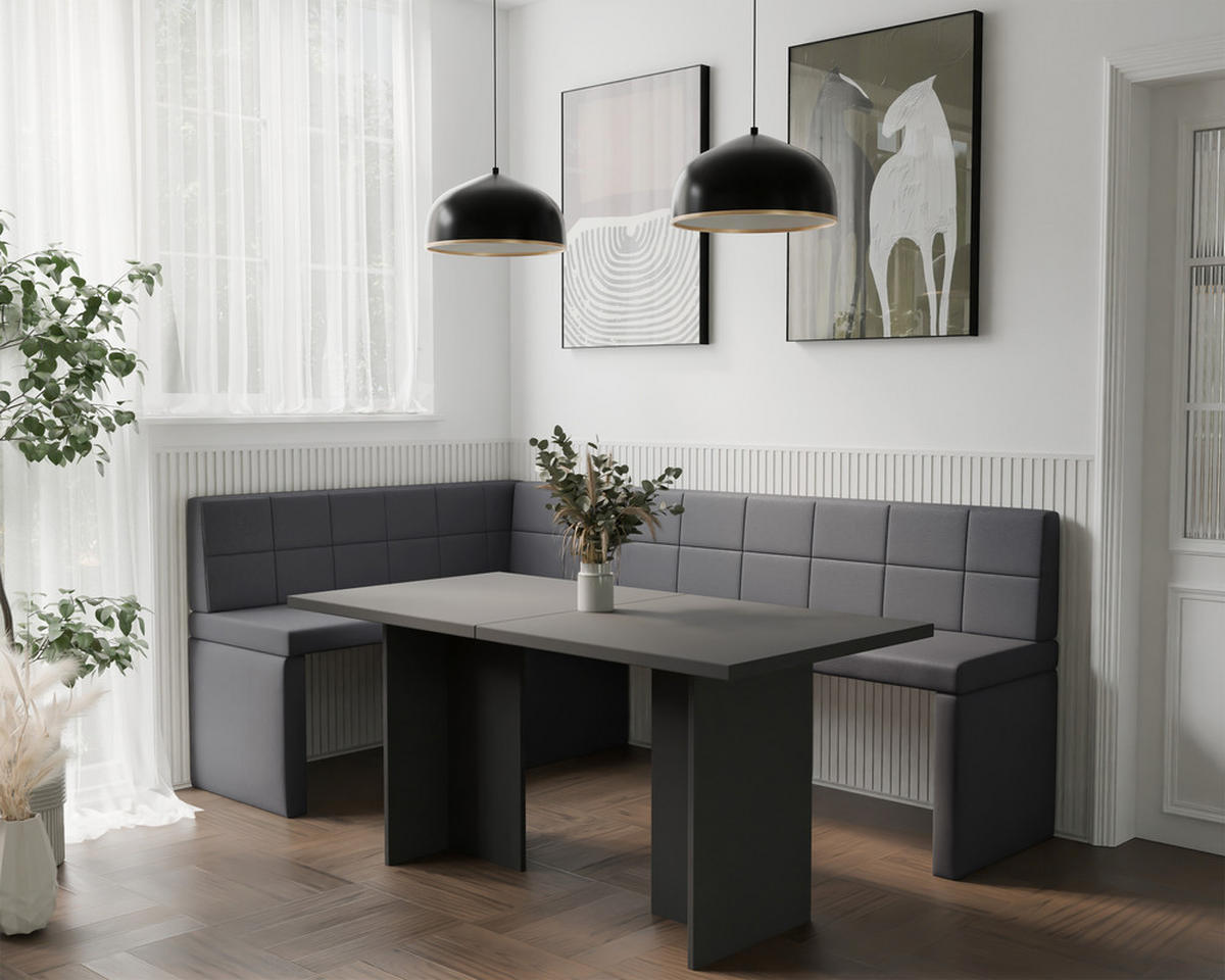 ECKBANK links MELVIN Kunstleder, 142/196 cm Dunkelgrau - Dunkelgrau, Holz/Kunststoff (142/196cm) - Idohome