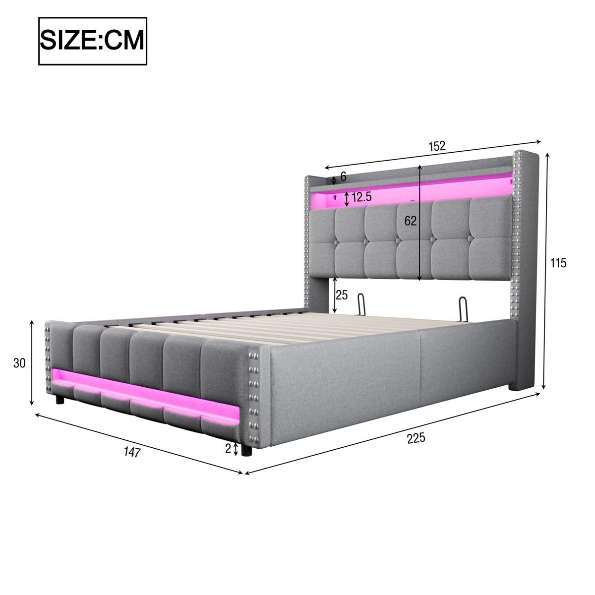 ČALÚNENÁ posteľ 140/200 cm s LED osvetlením, USB portom a hydraulickým úložným priestorom, Svetlosivá - svetlosivá, textil (140/200cm) - Redom