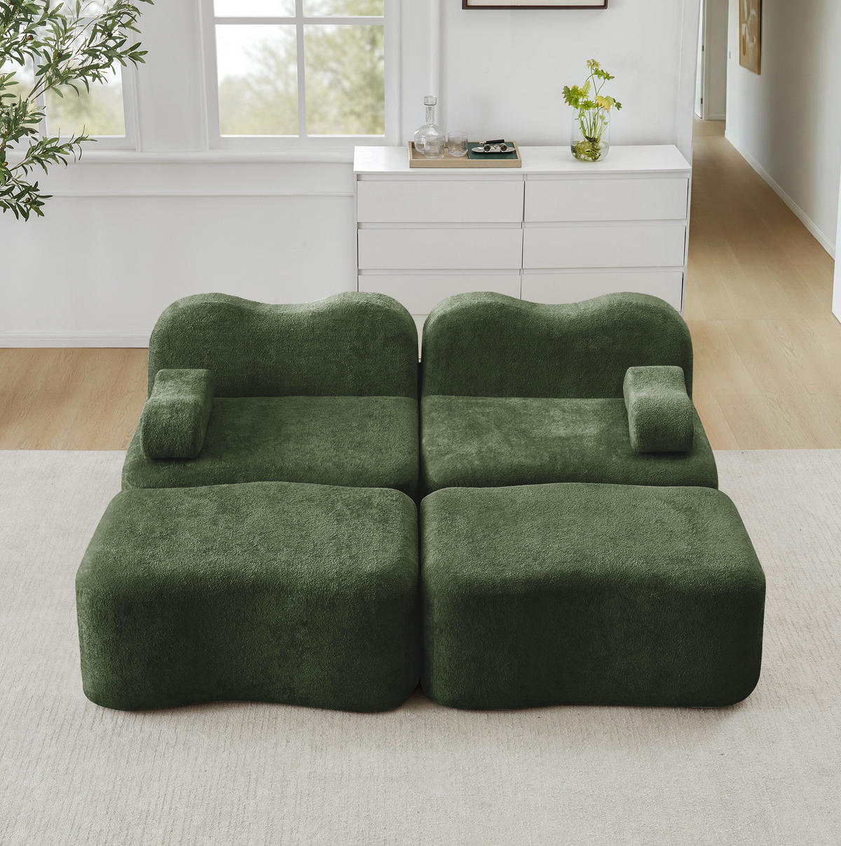 SOFA modular mit Hocker Samt Grün - Grün, Holzwerkstoff (167/70/192cm) - Meubliv