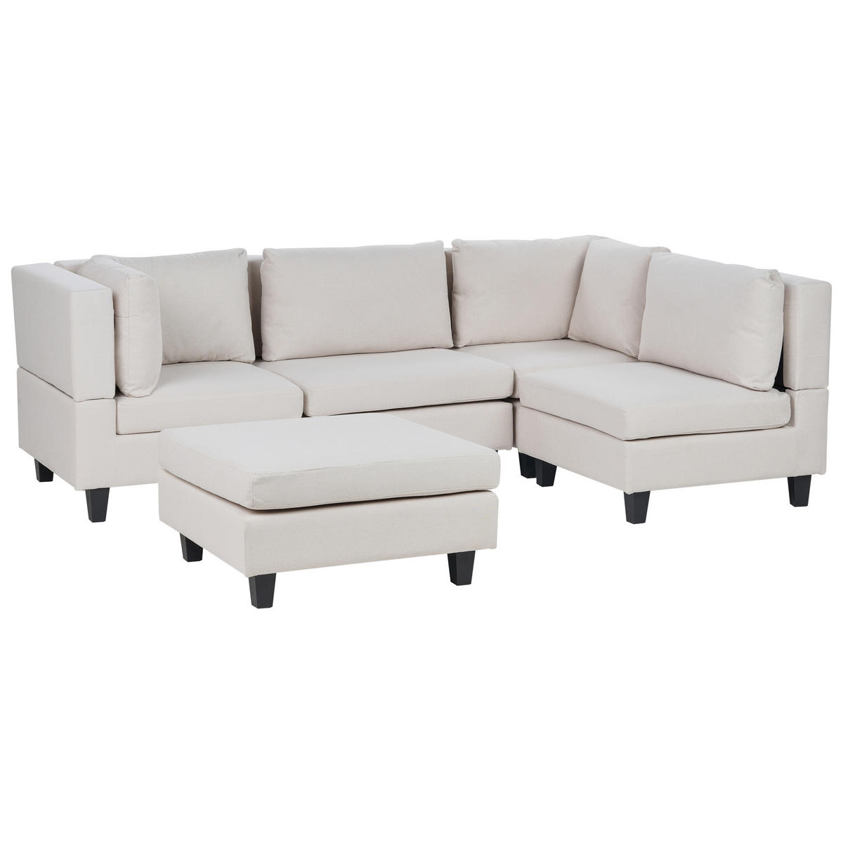 4-SITZER-ECKSOFA Leinenoptik hellbeige rechtsseitig mit Ottomane Fevik - Beige/Schwarz, Textil (228/72/152cm) - Beliani