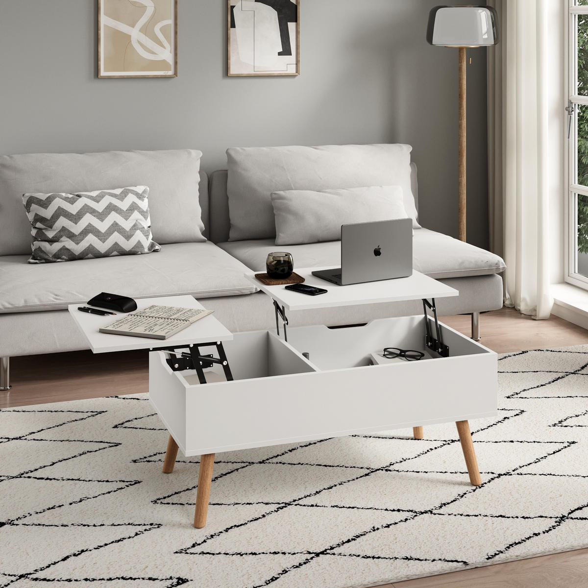COUCHTISCH mit Stauraum Weiß - Weiß, Holzwerkstoff (50/100/41.5cm) - Home Collective