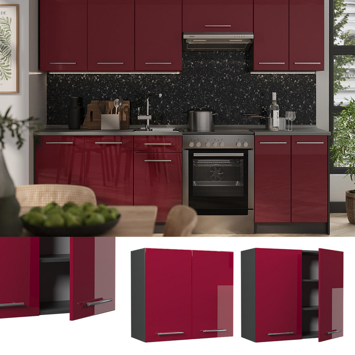 VÄGGSKÅP Fame-Line, Bordeaux högblank/antracit, 80 cm - Bordeaux/Antracit, Träbaserade material (80/72/34.1cm) - Vicco