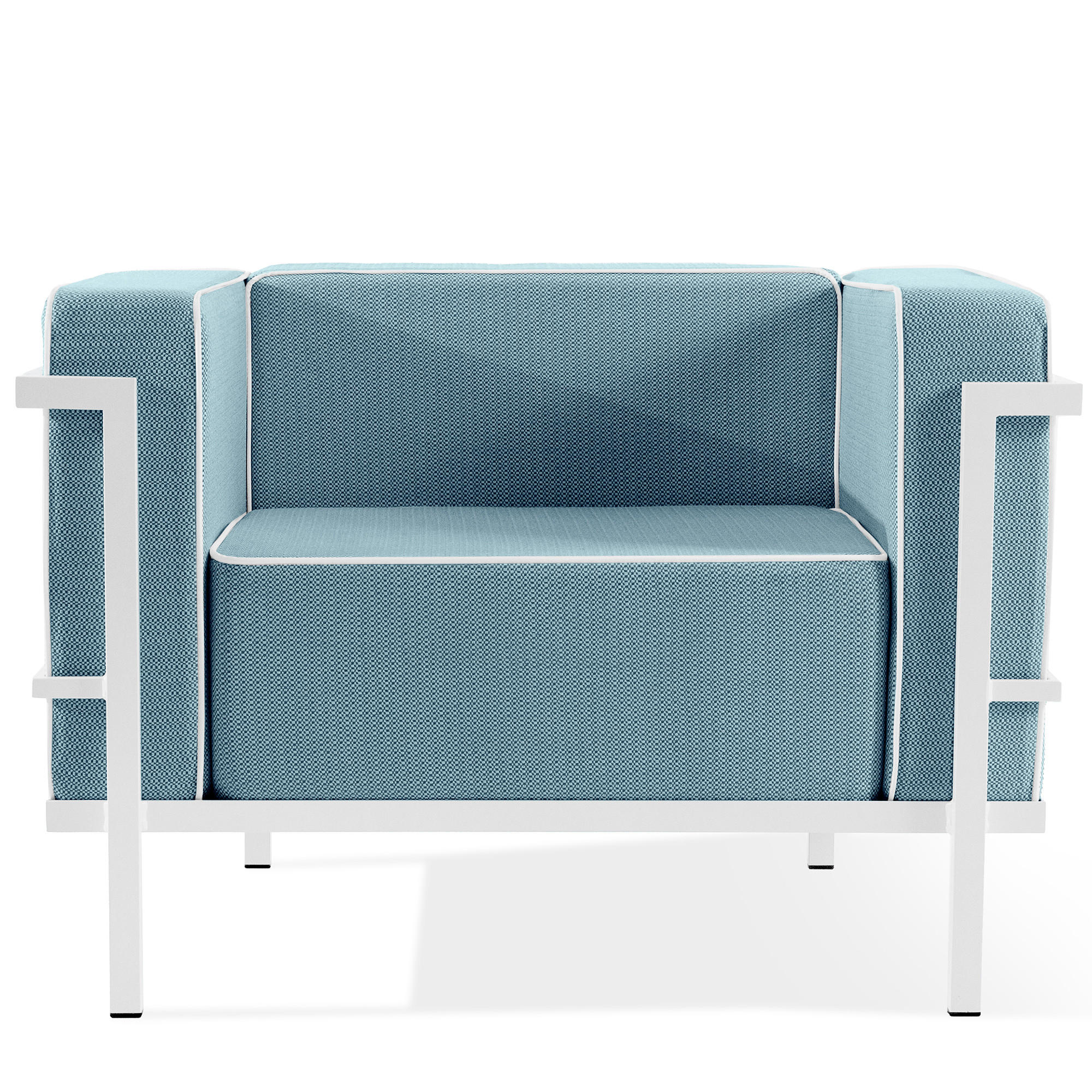 GARTENSESSEL TRIGLO Stahlgestell, Modern, Weiß - Blau/Weiß, Textil/Metall (99/70/69cm) - KONSIMO®
