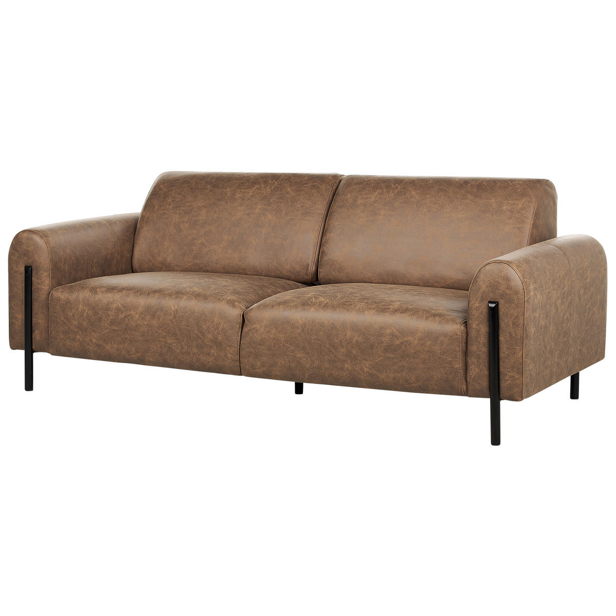 3-SITZER-SOFA Lederoptik braun Askim - Schwarz/Braun, Textil (207/87/89cm) - Beliani