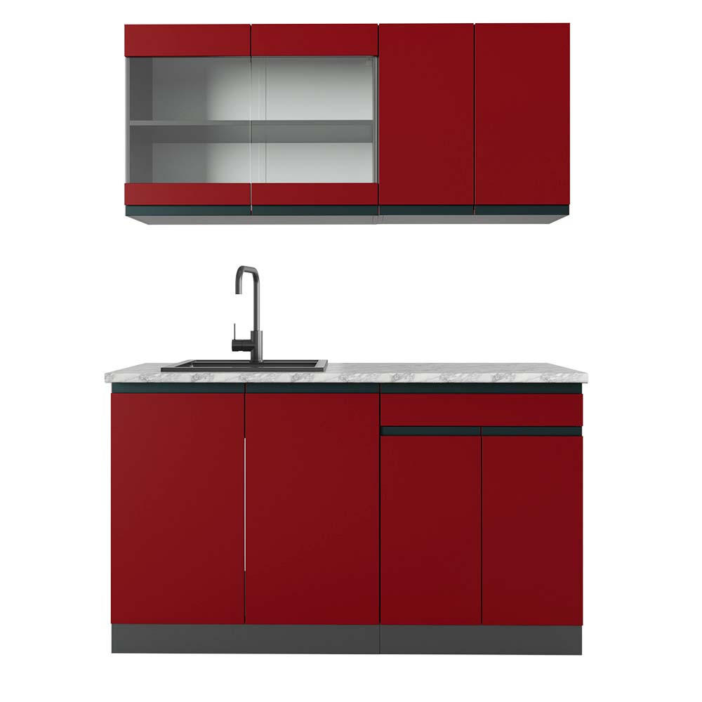 SINGLEKÜCHE R-Line Rot/Anthrazit 140 cm, AP Marmor - Anthrazit/Rot, Holzwerkstoff (140/81.6/60cm) - Vicco