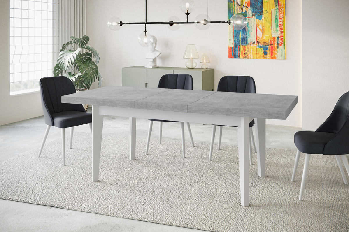 ESSZIMMERTISCH SKANDI, ausziehbarer Tisch: 200-300X100X78 cm, Farbe: ATELIER, mit Holzbeinen in Farbe Weiß - Weiß/Grau, Holzwerkstoff (200/100/78cm) - Alpi-Möbel