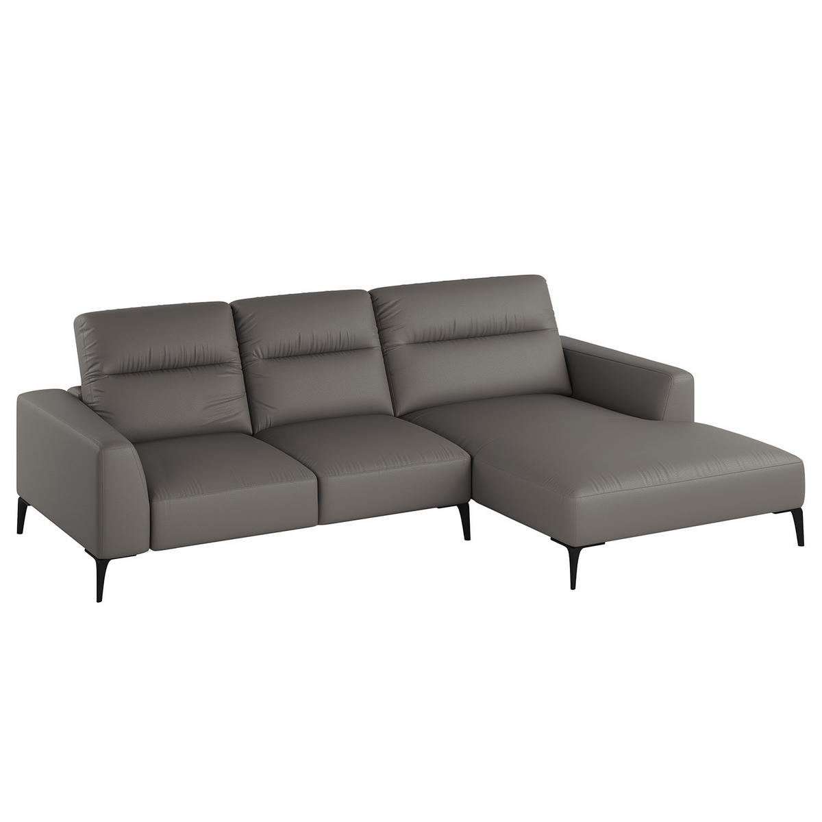 ECKSOFA mit Longchair - Schwarz/Grau, Leder/Metall (265/180cm) - home24