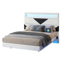 POLSTERBETT 160x200 cm - USB Typ-C - integrierte LED-Beleuchtung - Samtstoff weiß - Weiß, Holzwerkstoff (160/200cm) - Novahome
