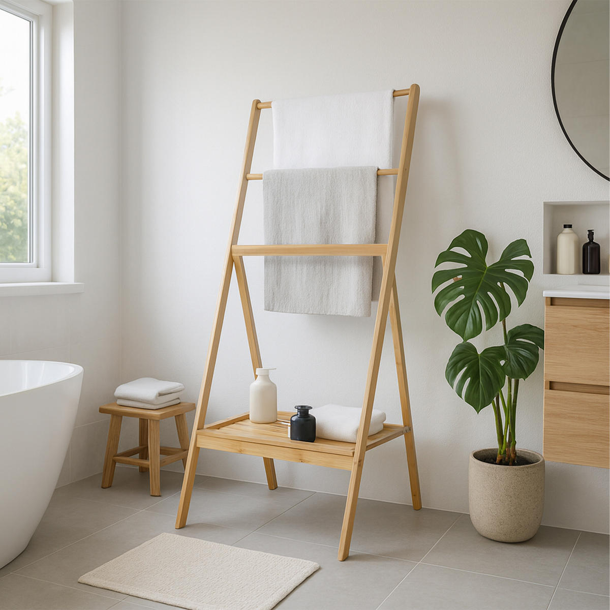 HANDTUCHSTÄNDER - Hellbraun, Holz (55/112/44.5cm) - Relaxdays